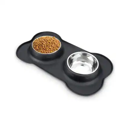 Front. Ficcuss Pets - Eco-Friendly Silicone Food Water Pet Bowls - Black.