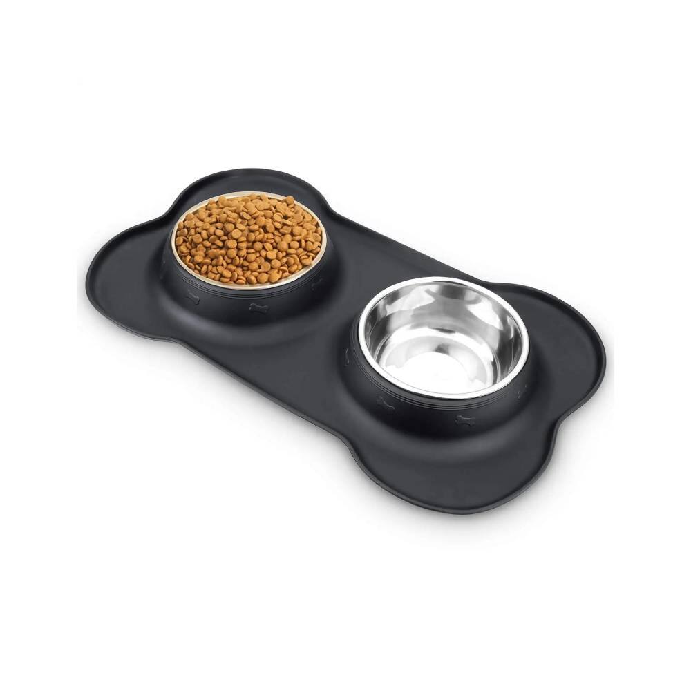 Front. Ficcuss Pets - Eco-Friendly Silicone Food Water Pet Bowls - Black.