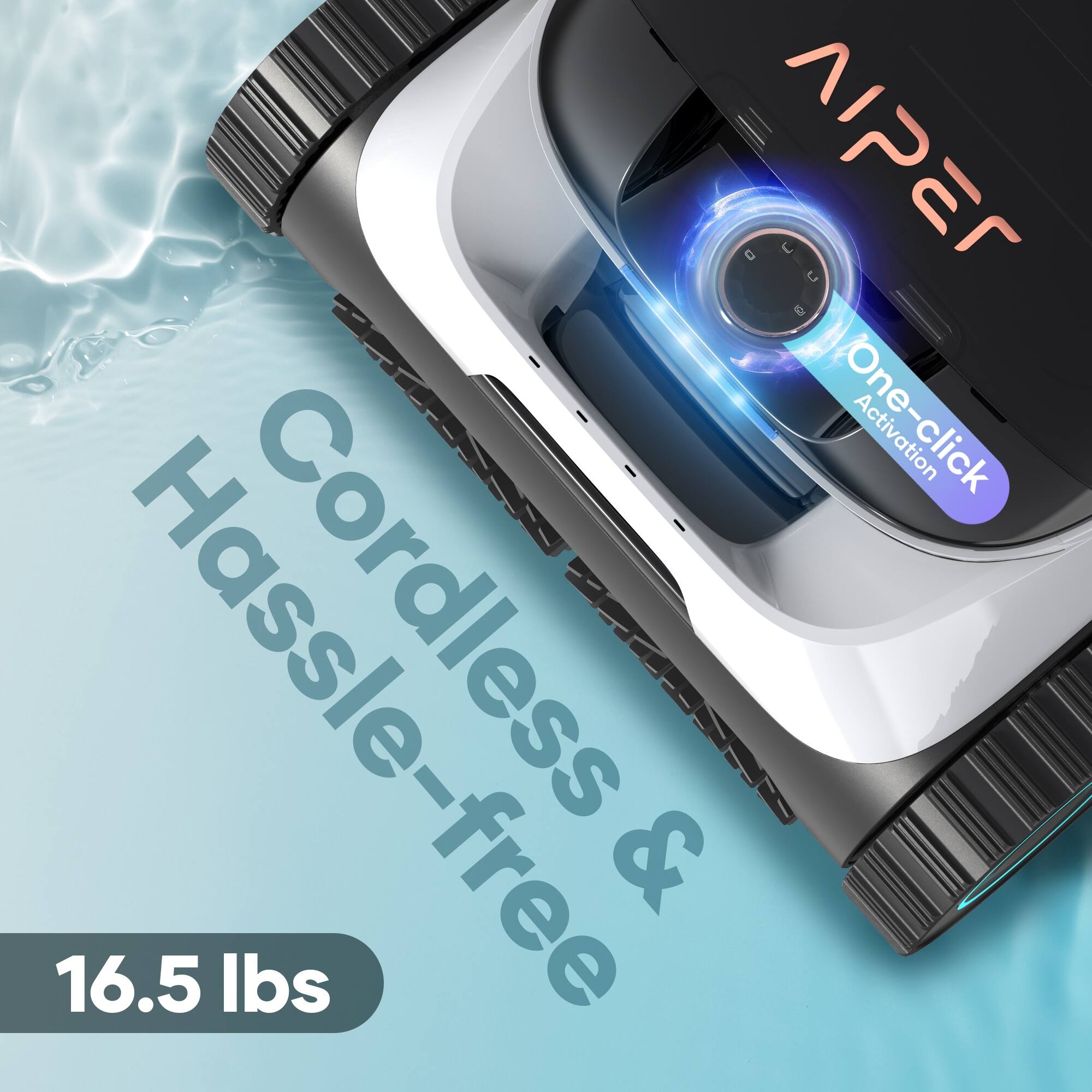 The text on the image reads: "Cordless & Hassle-free 16.5 lbs."