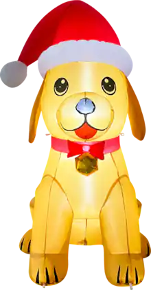 GOOSH Inflatables - GOOSH 5.2FT Christmas Golden Puppy Inflatable with Santa Hat and LED Lights - Yellow