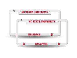 Rico Industries - NC State University Wolfpack Raised Letter White Plastic License Plate Frame - Set of 2 Frames - Multi