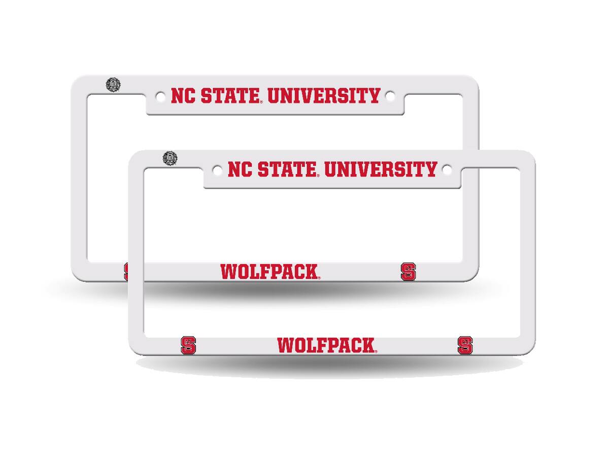 NC State Wolfpack Raised Letter White Plastic License Plate Frame - Set of 2 Frames