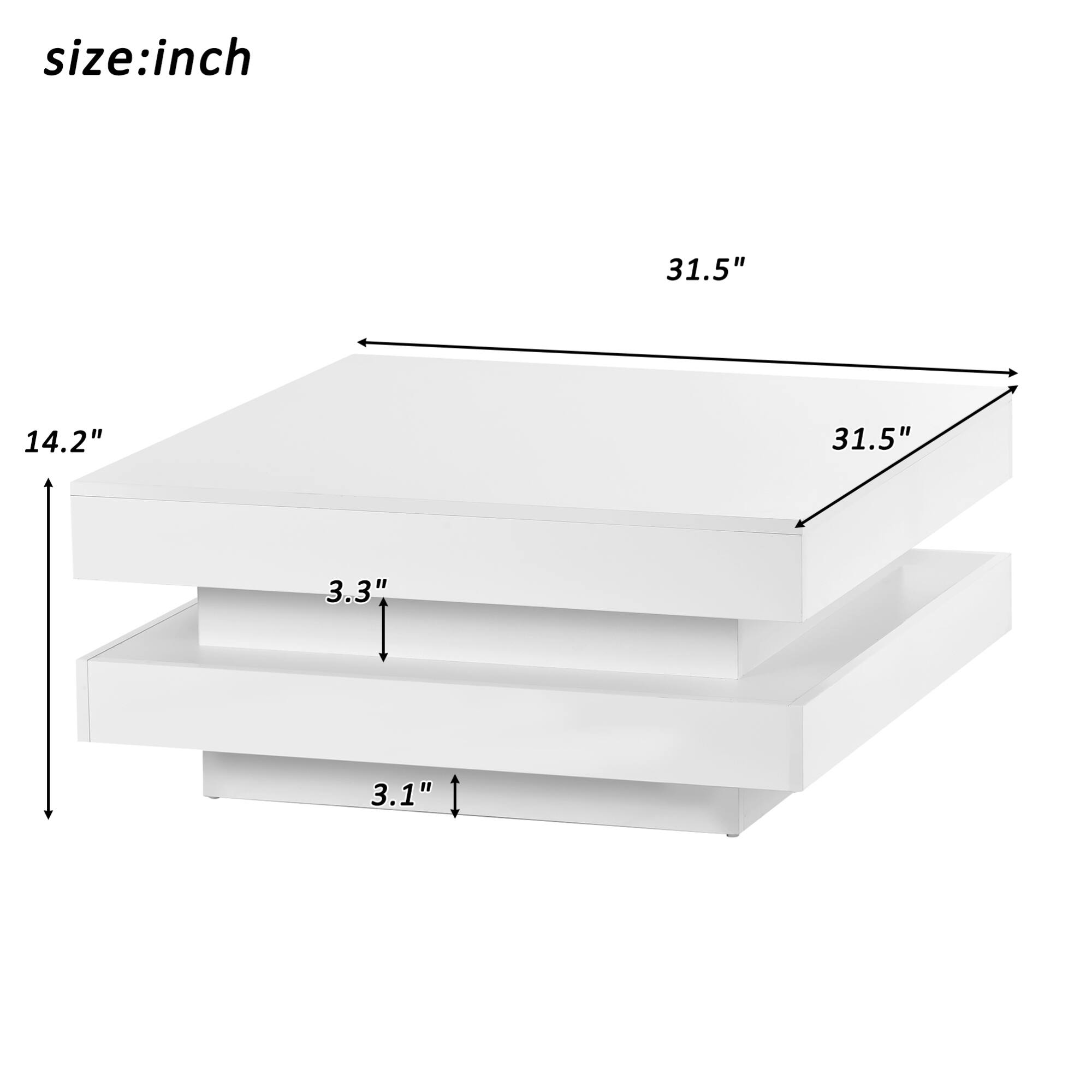 size: inch  
31.5" x 14.2" x 31.5"  
3.3"  
3.1"