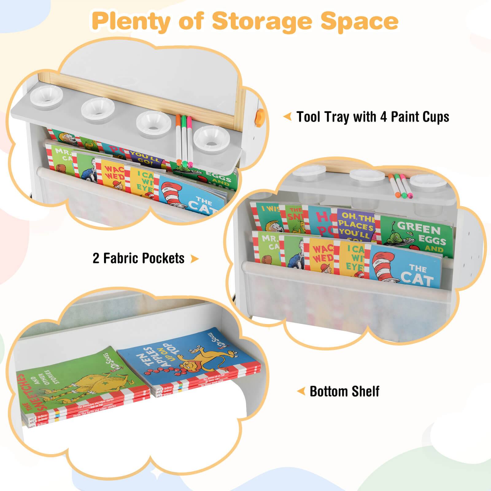 Plenty of Storage Space

- Tool Tray with 4 Paint Cups
- 2 Fabric Pockets
- Bottom Shelf