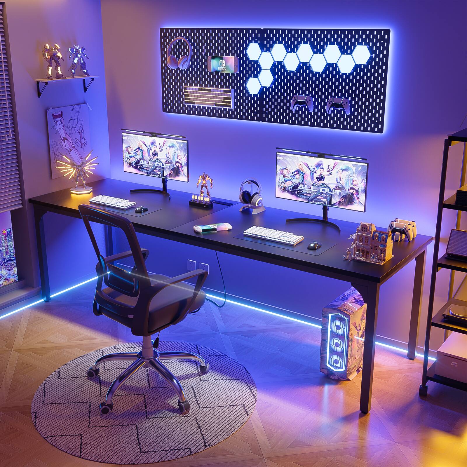 Angle. Aheaplus - 2 Person Desk with Power Outlets & USB Ports, 78.7'' Long Computer Desk for Home and Office - Black.