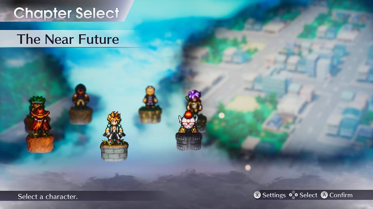 Chapter Select  
The Near Future  

Select a character.  

Settings  
Select  
Confirm