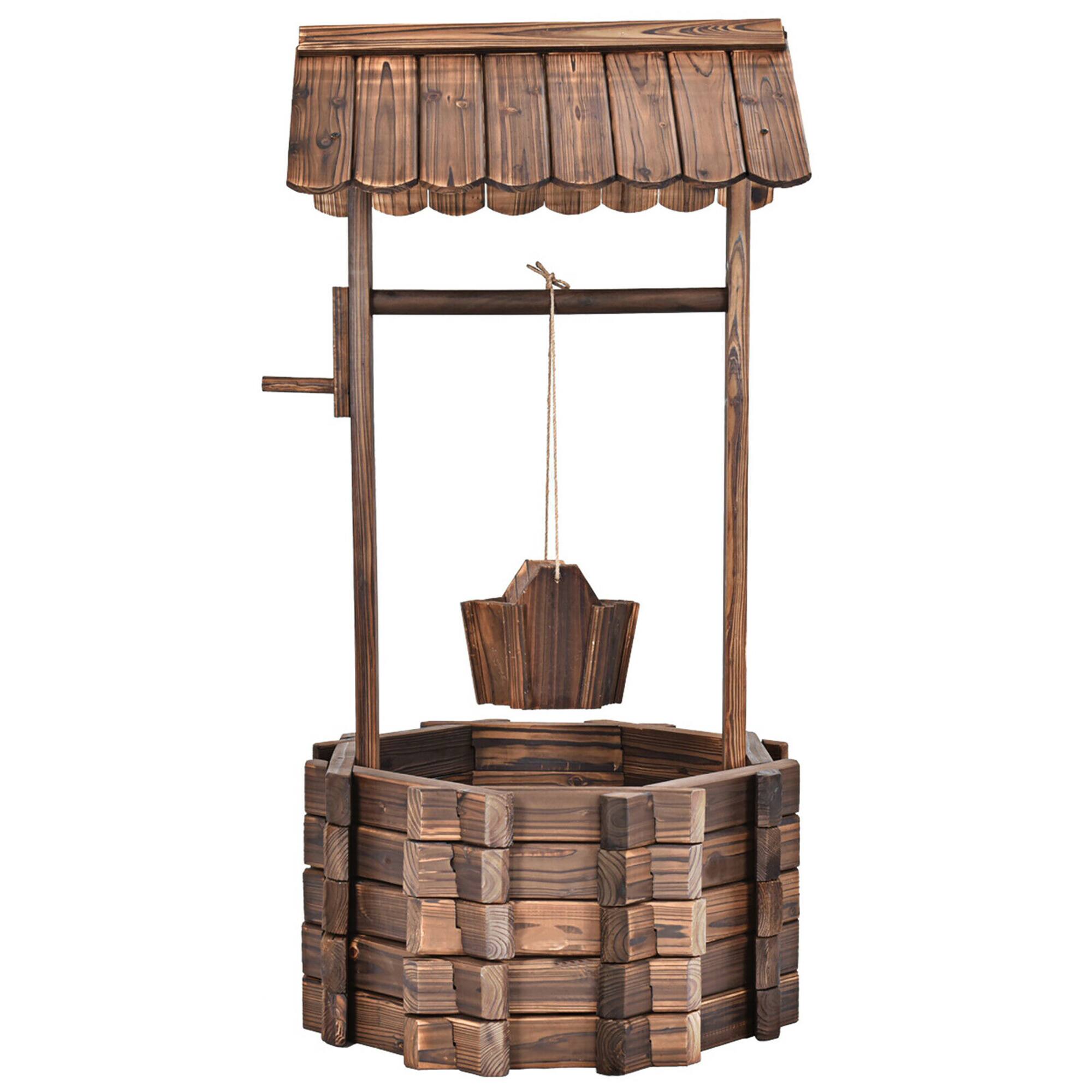 Alt View 1. Costway - Outdoor Wooden Wishing Well Bucket Flower Plants Planter Patio Garden Home Decor - Brown.