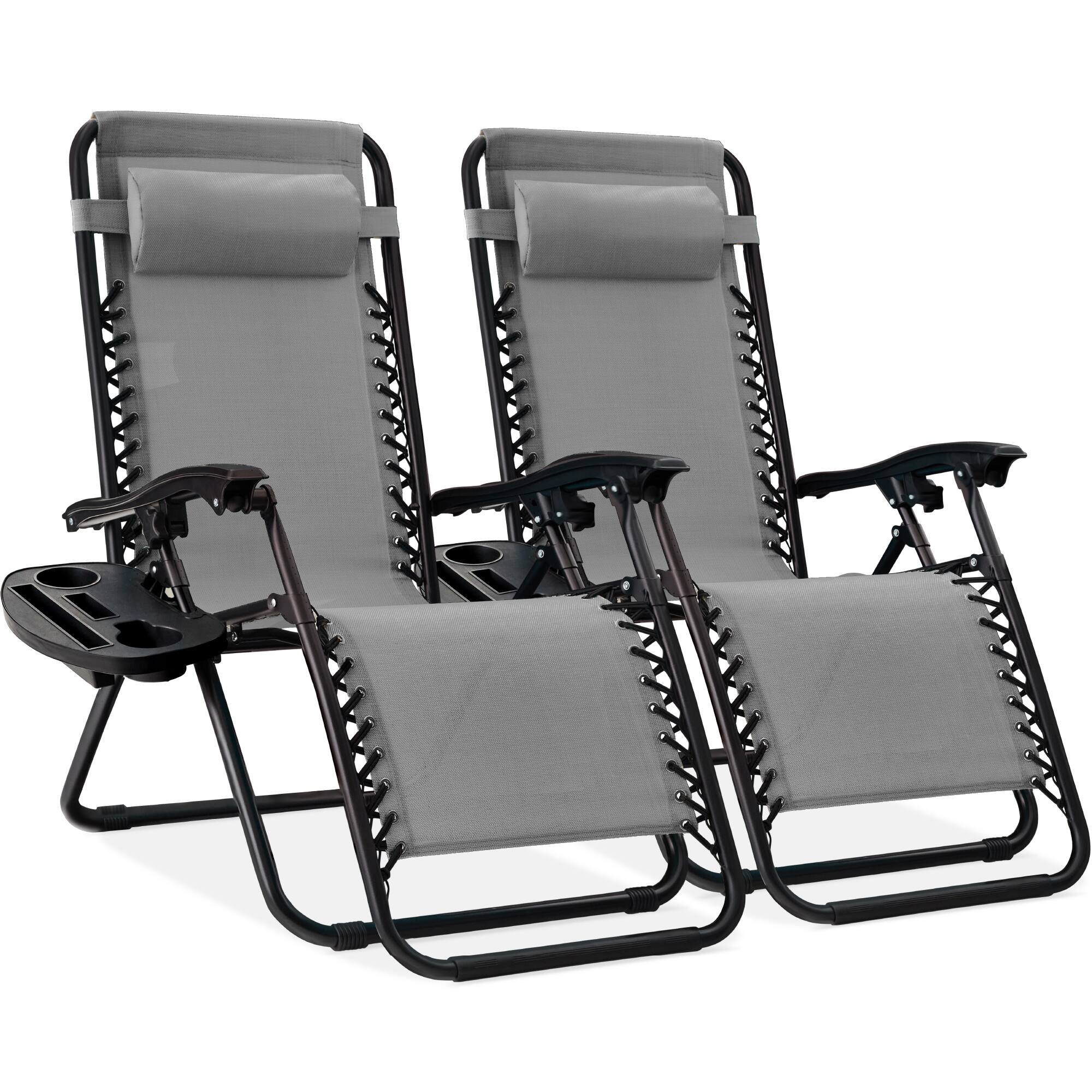Best Choice Products - Set of 2 Zero Gravity Lounge Chair Recliners for Patio, Pool w/ Cup Holder Tray - Ice Gray