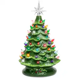 Best Choice Products - Pre-Lit Ceramic Tabletop Christmas Tree with Lights- 15in - Green w/ Multicolored Lights