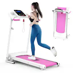 Loheer - Folding Treadmill for Small Apartment Electric Motorized Running Machine Space Saving Home Gym Compact Treadmill - Pink