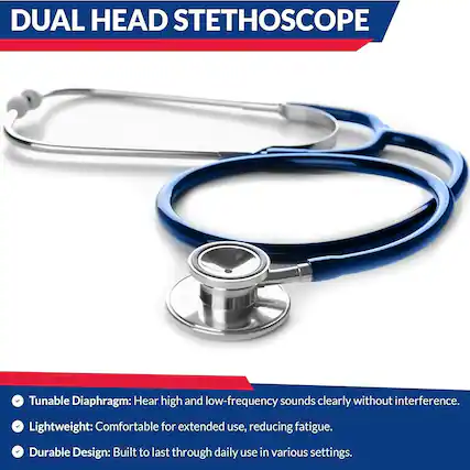 DUAL HEAD STETHOSCOPE
- Tunable Diaphragm: Hear high and low-frequency sounds clearly without interference.
- Lightweight: Comfortable for extended use, reducing fatigue.
- Durable Design: Built to last through daily use in various settings.