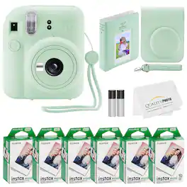 Fujifilm - Instax Mini 12 Instant Camera 60 Photo Prints Quality Photo Value Bundle Case Decoration Stickers Frames Photo Album - Mint Green