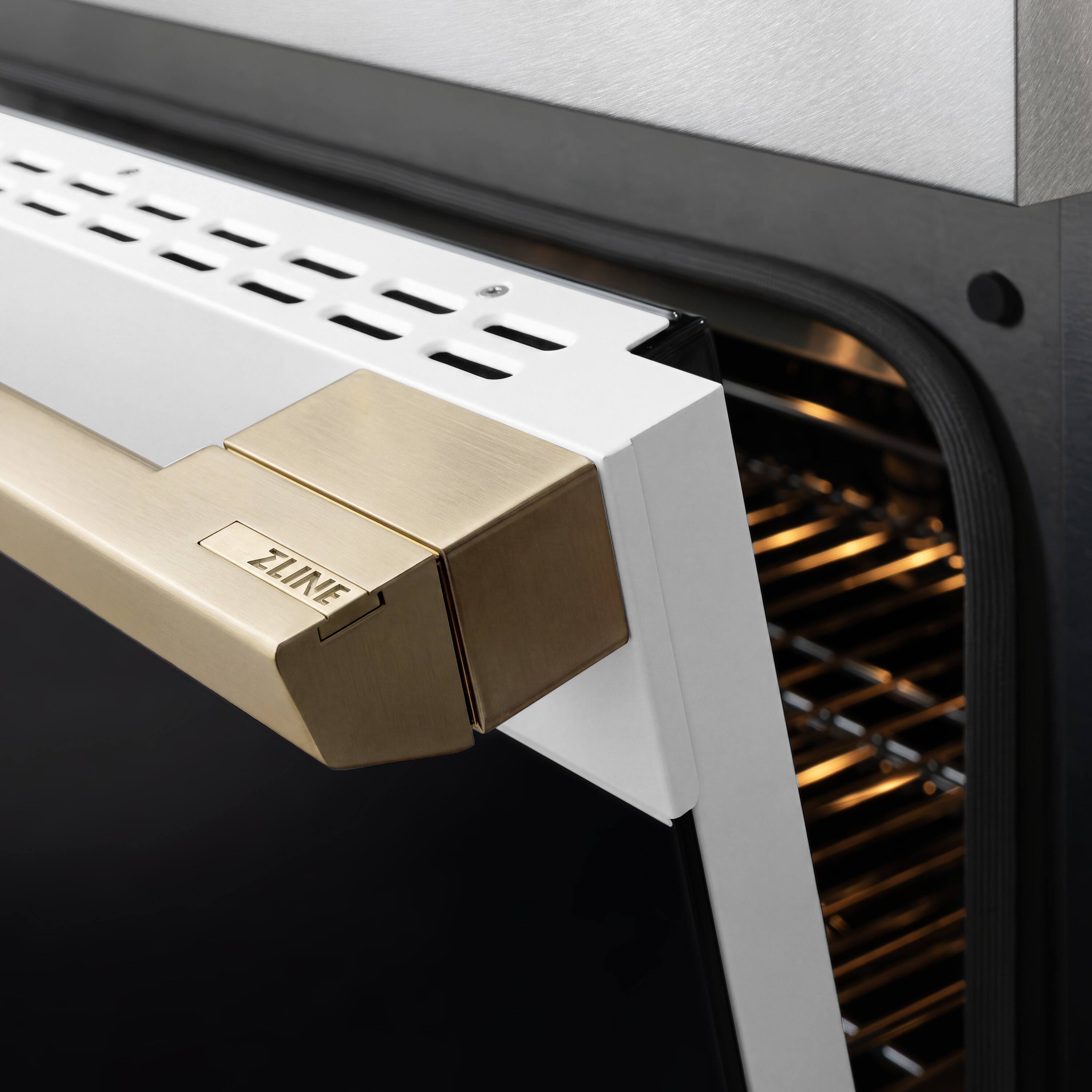 Alt View 14. ZLINE - Autograph 48 in. 6.7 cu. ft. Marino Dual Fuel Freestanding Range w/ 8 Burners in Satin Steel w/ White & Bronze Accents - Satin Stainless Steel.