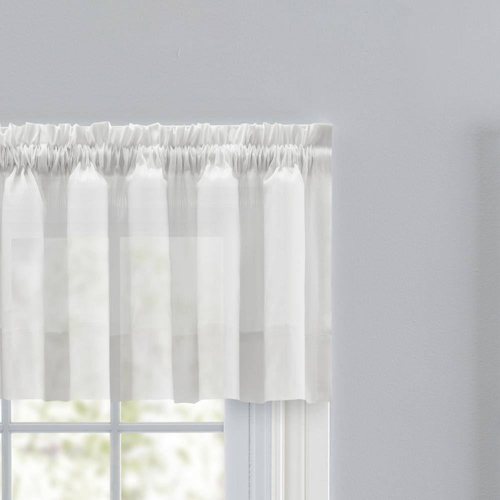 Left. Ellis Curtain - Ellis Curtain Shadow Stripe 1.5" Rod Pocket Tailored Valance for Windows 82" x 12" White - White.