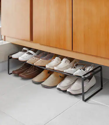 Front. Yamazaki Home - Stackable Shoe Rack (7" H) - Steel - Black.