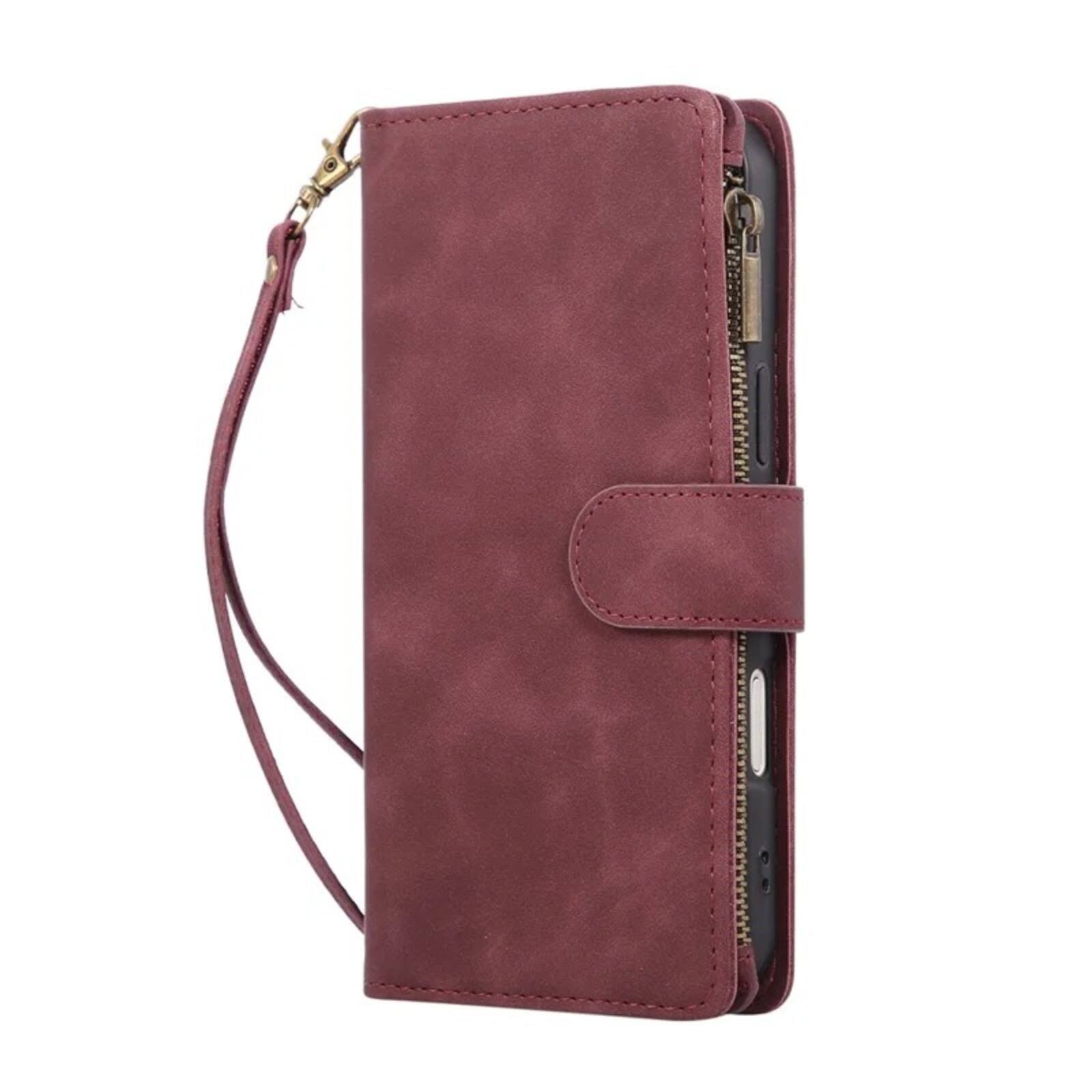 Alt View 7. UUCOVER - Wallet Case for Apple iPhone 17 Pro with Card Slots Cash Holder, Zipper Pocket, Wrist & Shoulder Strap, Flip Stand Cover - Winered.