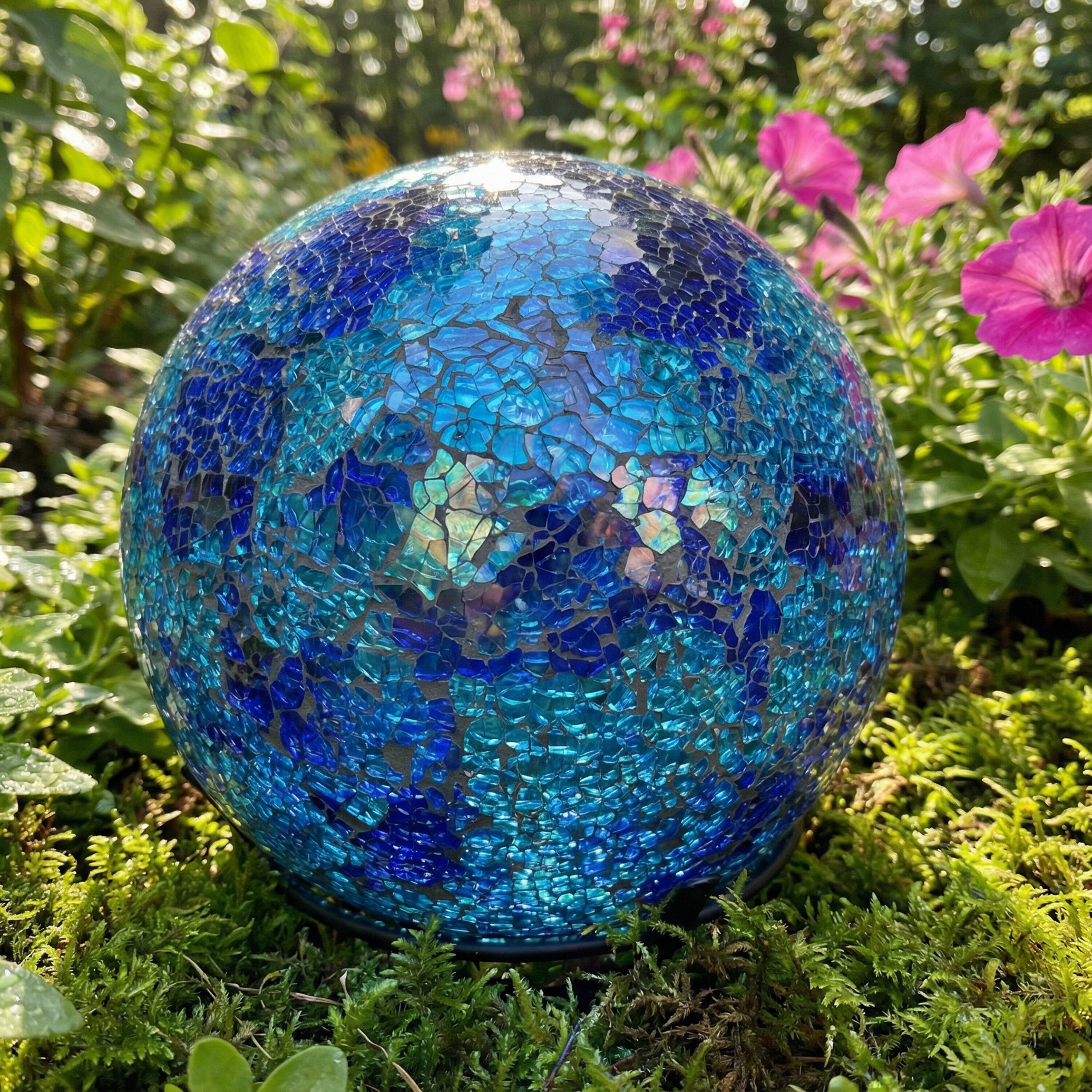 Alt View 5. Sunnydaze - Crackled Glass Gazing Globe - 10 in - Deep Ocean Swirl.