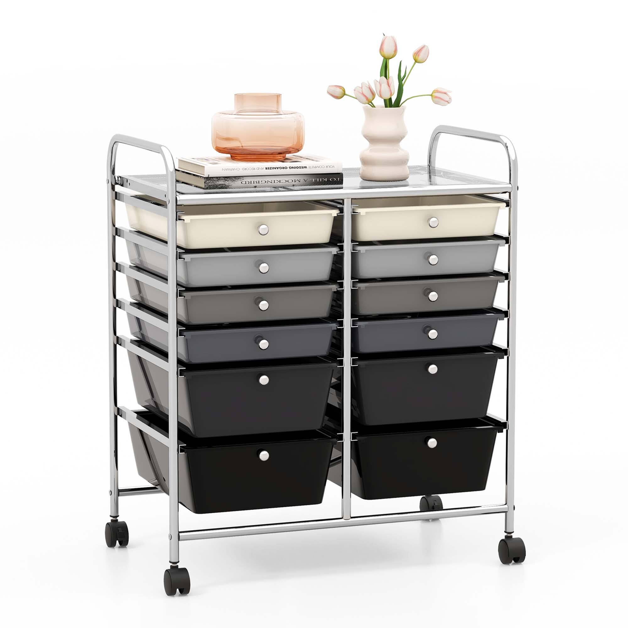 Costway - 12 Drawer Rolling Cart Storage Multicolor Scrapbook Paper Studio Organizer Bins - Gradient Gray