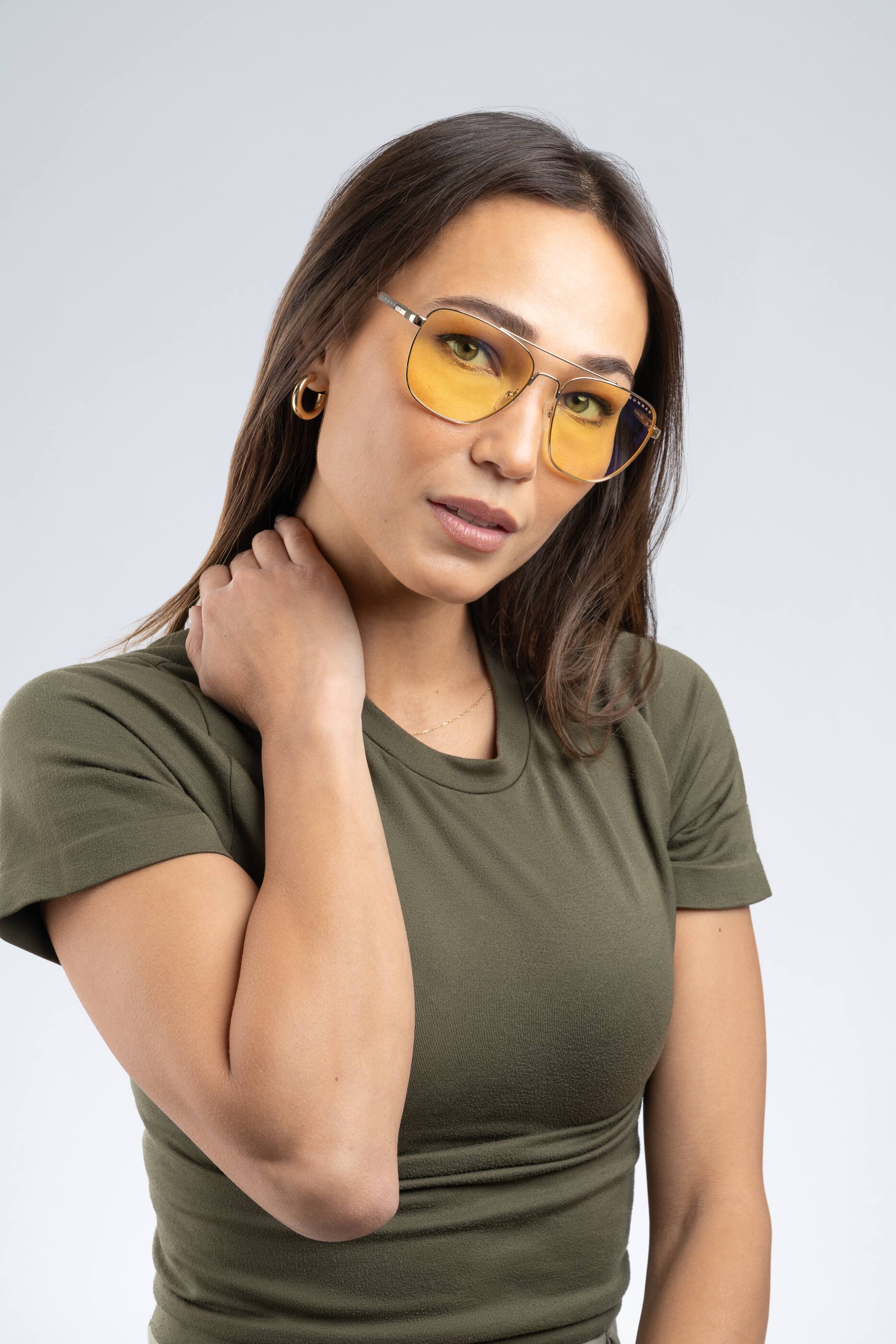 Angle. GUNNAR - Mustang Computer Glasses with Blue Light Reduction, Amber Lenses - Gold.