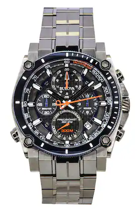 BULOVA
PRECISIONIST CHRONOGRAPH
262 kHz
1/1000 PRECISIONIST
300M
TACHYMETER
MINUTES
HOURS
60 65 00
.09 .10 .9 .9 500 400 70 80 .S .02 .B .07 .3 03 BULOVA 75 ne .6 .5 A 300 60 .05 12 08 45 15 9 3 250 MINUTES HOURS 30 6 IMI 85 1/1000 PRECISIONIST CHRONOGRAPH 200 262 kHz U6 27 180 95 *EIREEXIRISTI 000 300M 6R 100 2 4 6 8 50I60 50 130 140 120