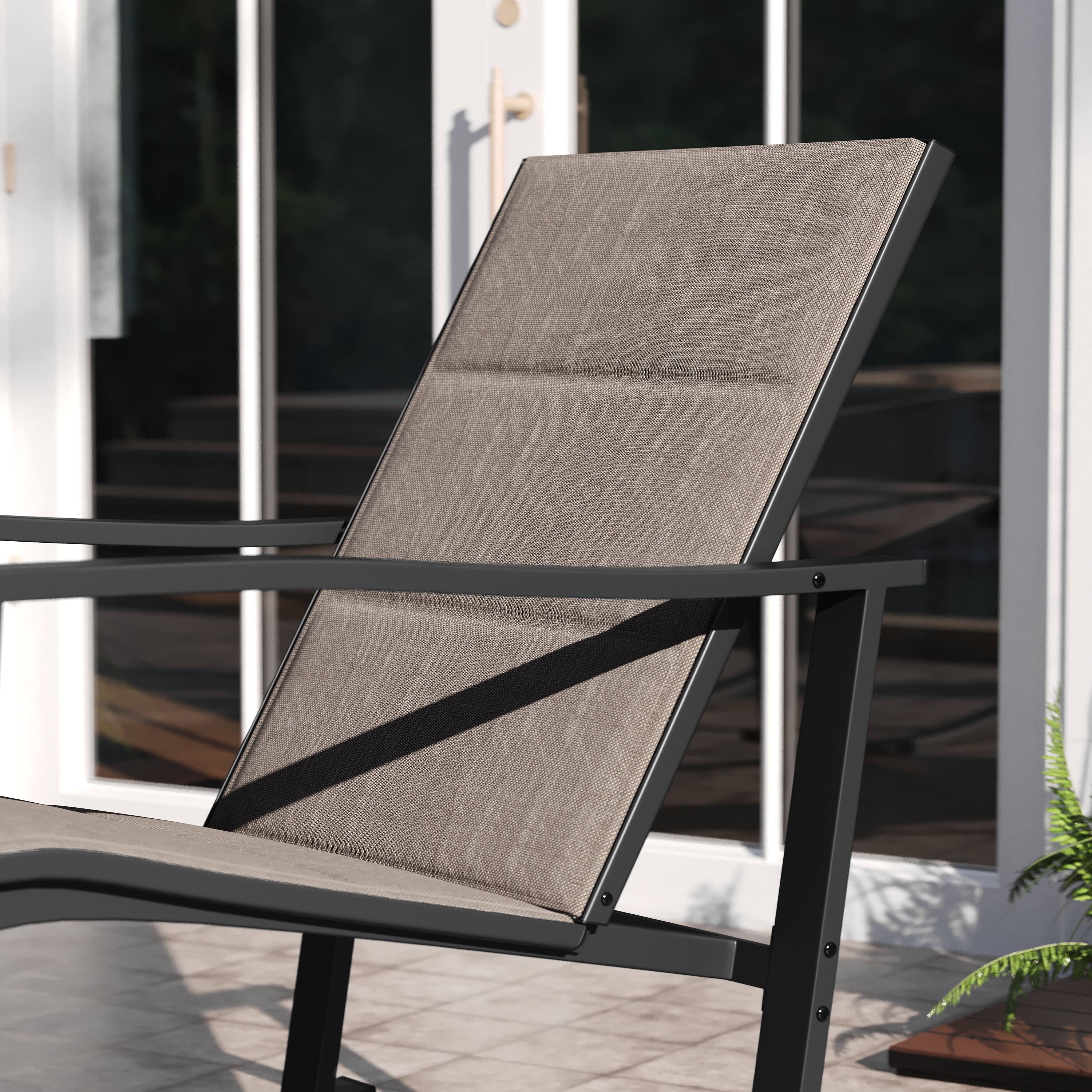 Alt View 5. Emma + Oliver - Braelin Set of 2 Outdoor Rocking Chairs with Flex Comfort Material and Metal Frame - Brown.