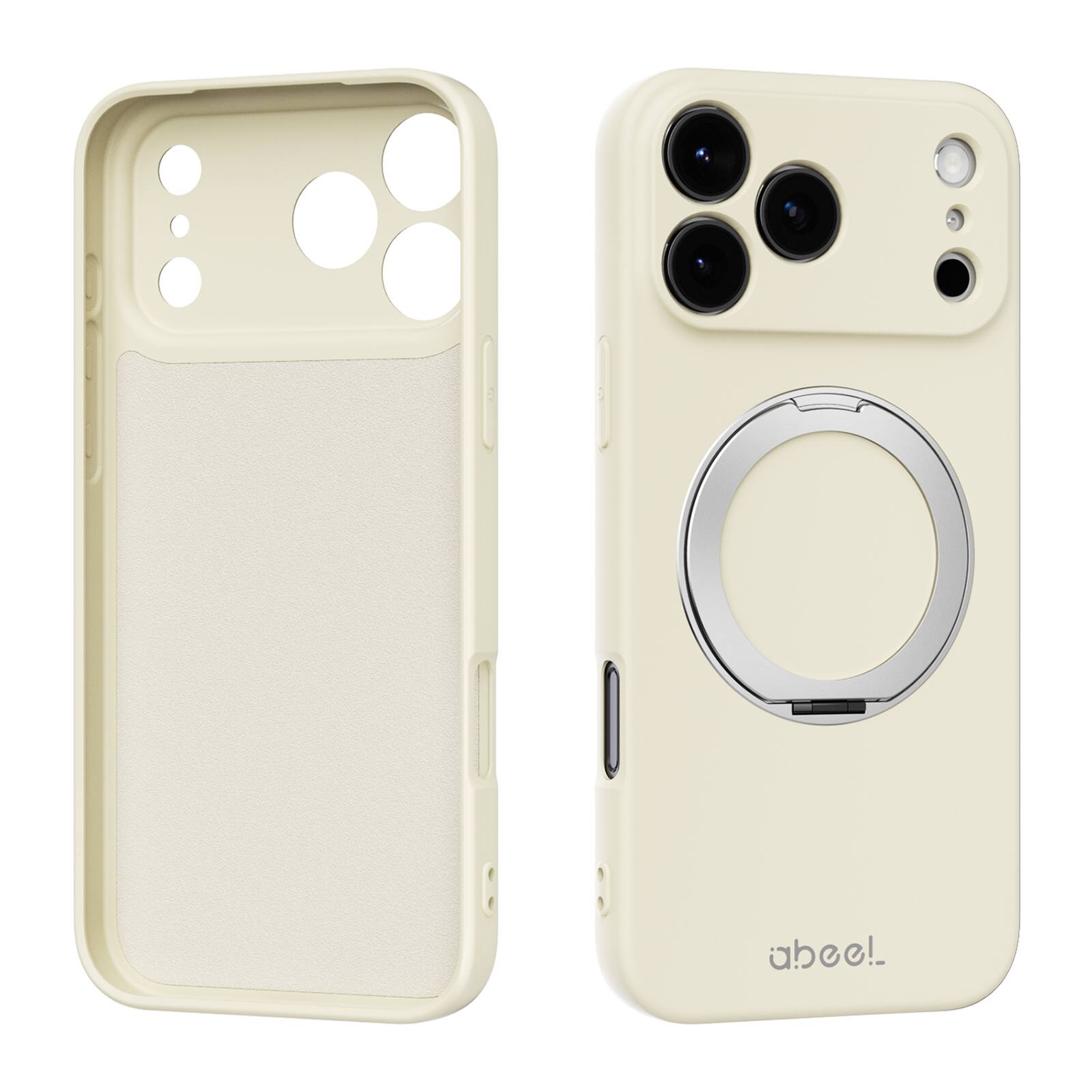 Angle. UUCOVER - For iPhone 17 Pro Case Shockproof Liquid Silicone Compatible with MagSafe Ring Holder 360° Rotating Stand Cover - Beige.