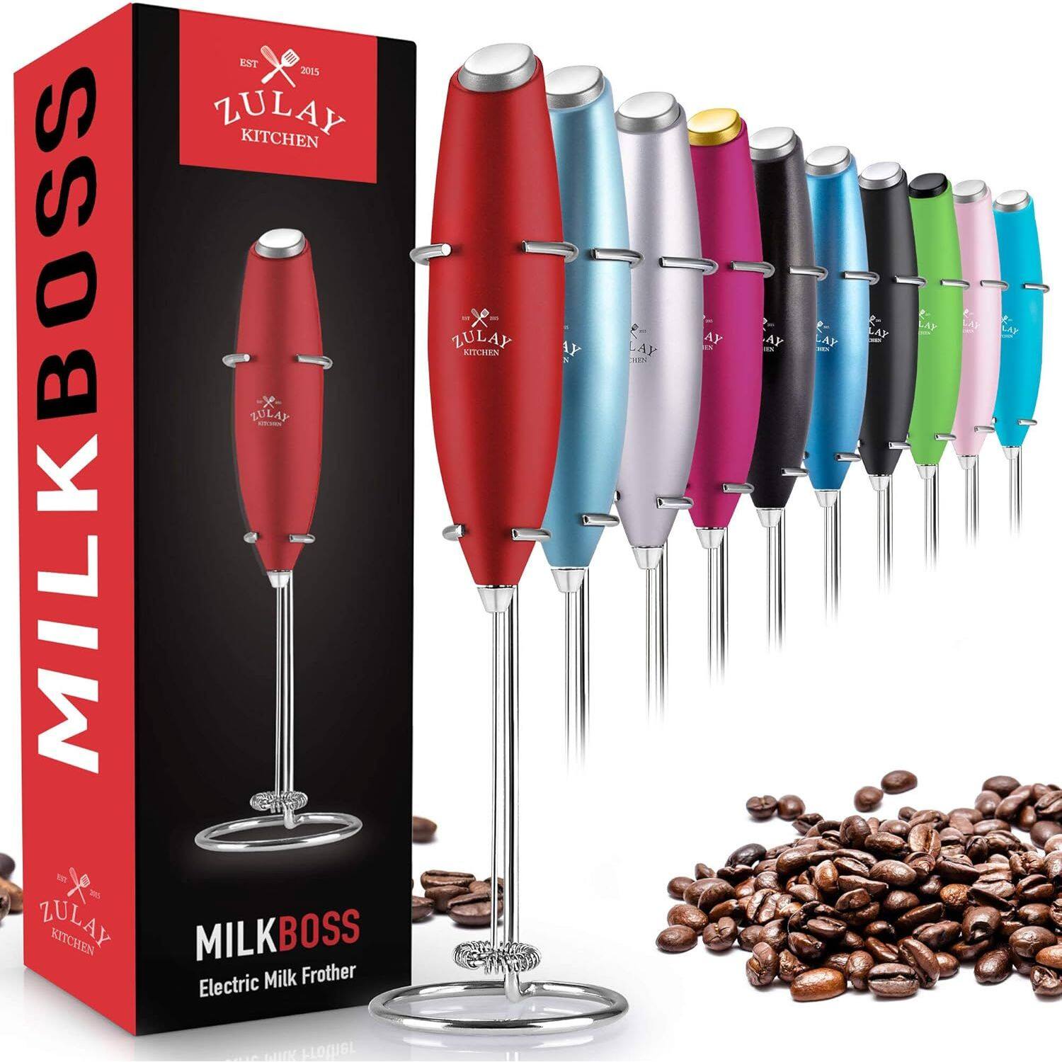 Zulay Kitchen - Powerful Milk Frother Handheld Foam Maker for Lattes by Milk Boss - Xmas Tree