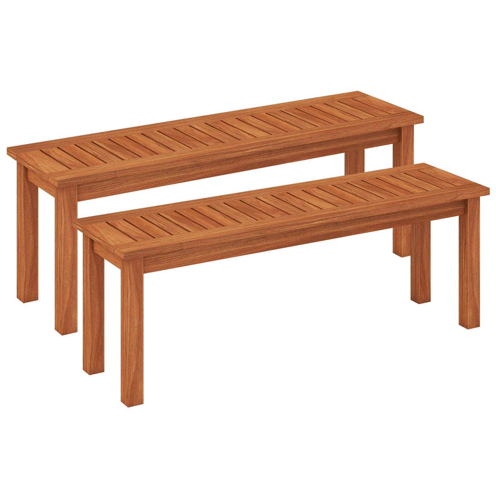 Costway - 2 PCS 2-Person Outdoor Wood Bench with Slatted Seat, Front Porch Dining Seating - Natural