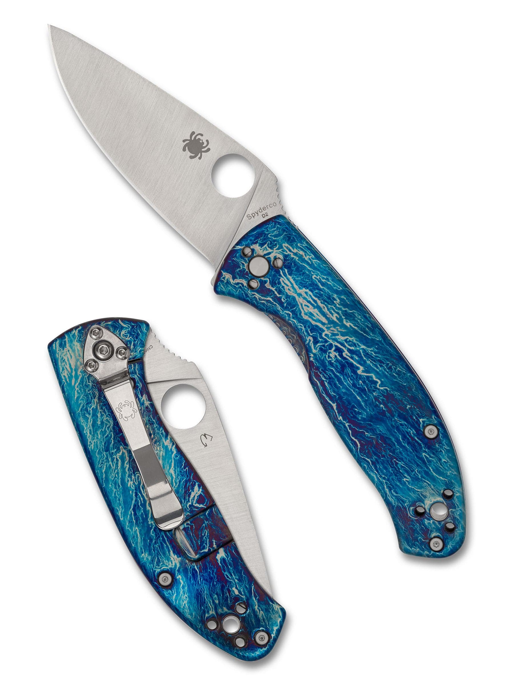 Spyderco - Tenacious Steel Blade Foldable Pocket Knife, Satin Blade, Blue Handle
