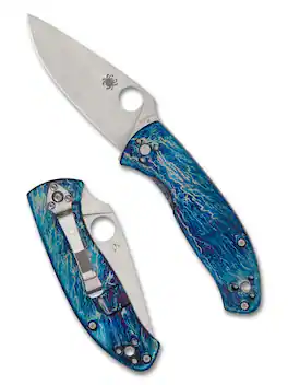 Spyderco - Tenacious Steel Blade Foldable Pocket Knife, Satin Blade, Blue Handle