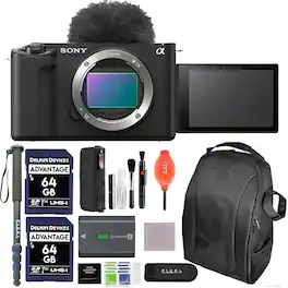 Bundle - Sony - ZV-E1 Mirrorless Camera (Black) with Backpack, Monopod, 2 x 64GB SD Card,& More