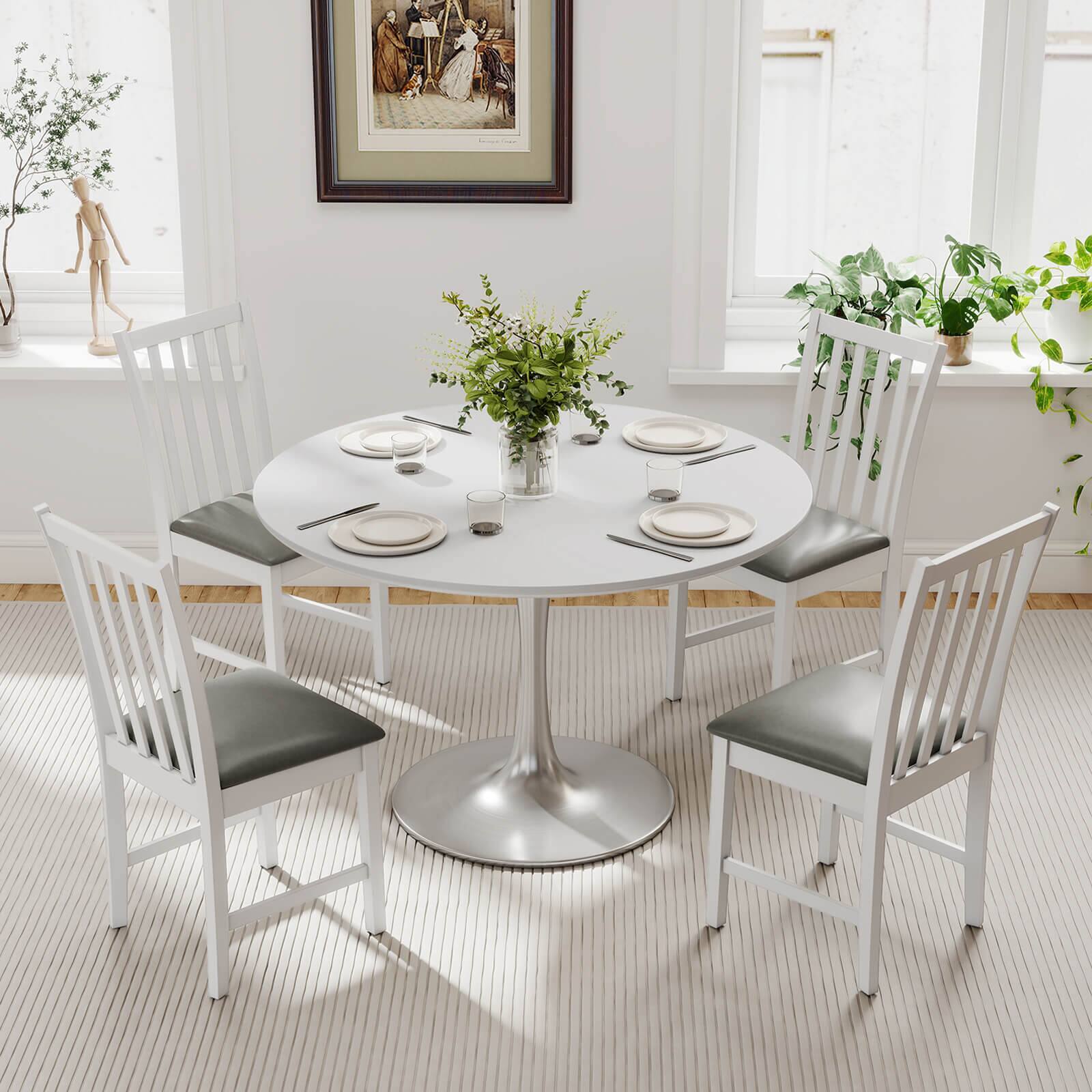 Alt View 5. Costway - Costway Modern Dining Chairs Set of 4 with Rubber Wood Frame, Slat Tilt Backrest - White+Gray.