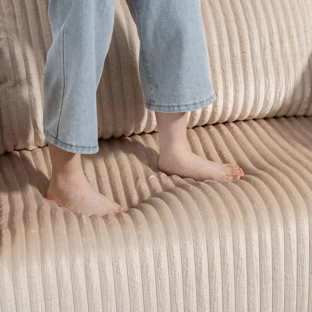 Alt View 9. Kadyn - Oversized All-Foam Lounge Chair with Ottoman, Modular Corduroy, No-Tool Assembly, Beige - Beige.