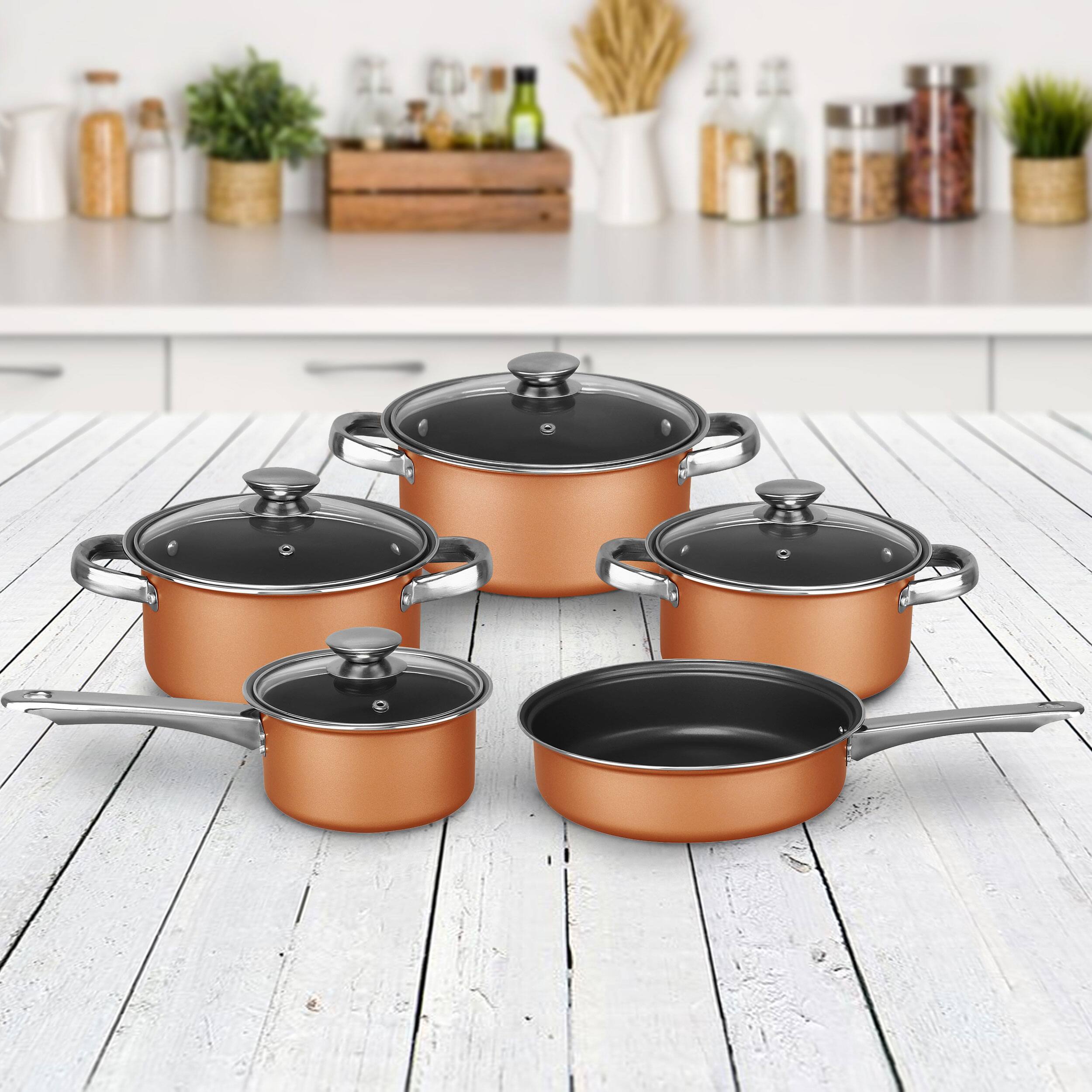 Alt View 5. Brentwood - Brentwood 9 Piece Aluminum Non Stick Cookware Set in Copper - Copper.