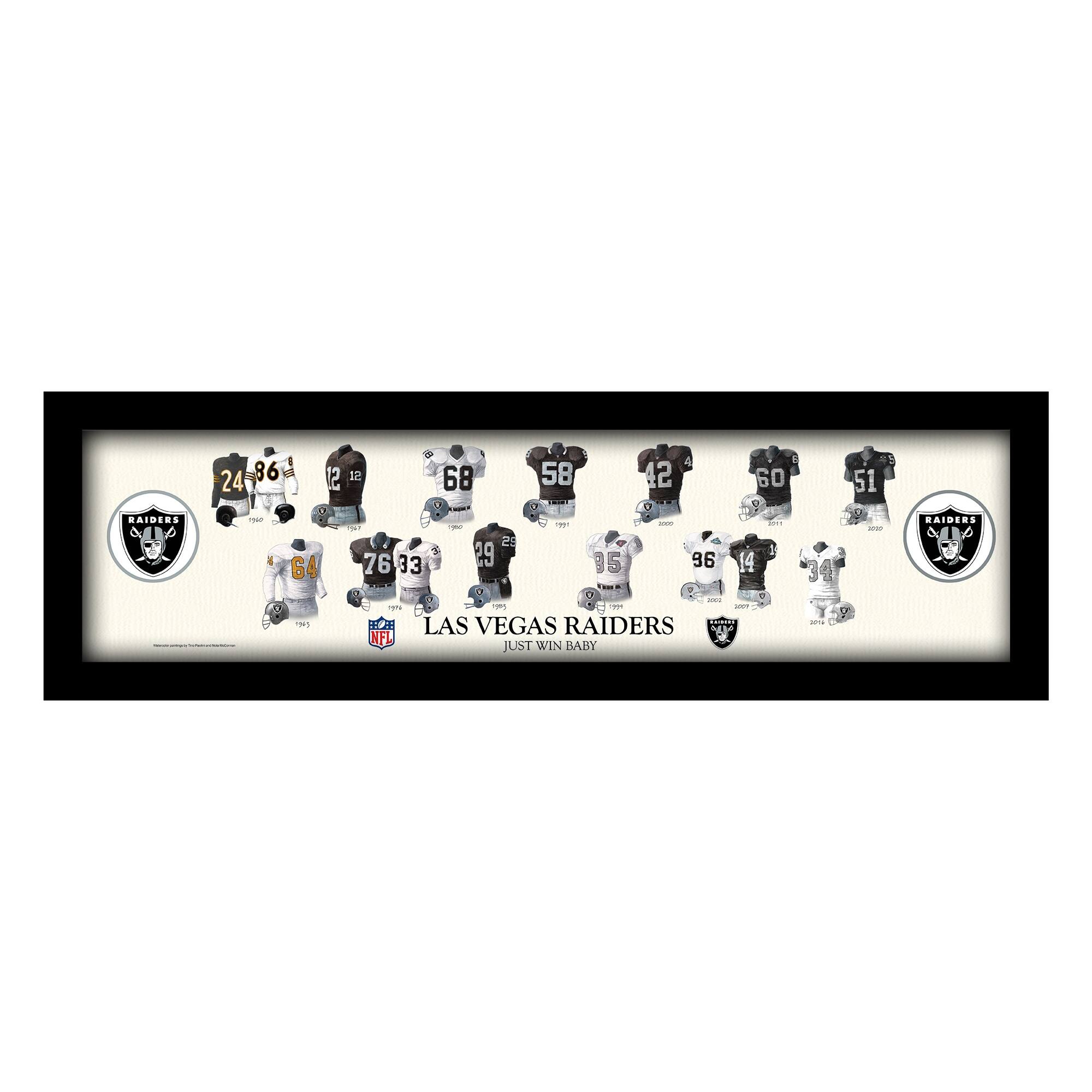 Las Vegas Raiders 12" x 36" Team Uniform Heritage Framed Wall Art