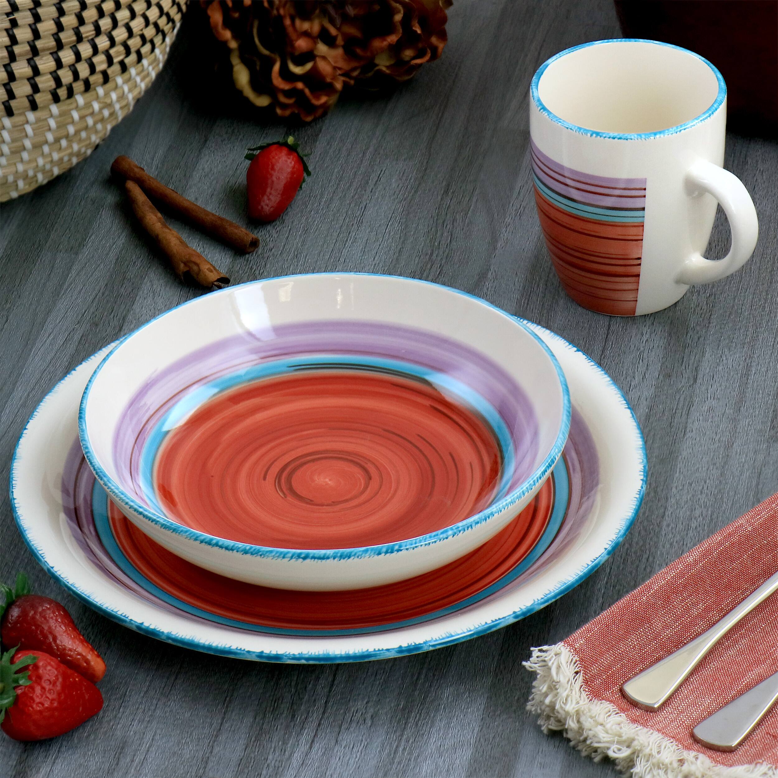 Alt View 7. Gibson - Gibson Home Richvale 12 Piece Round Durastone Dinnerware Set in Red - Red.