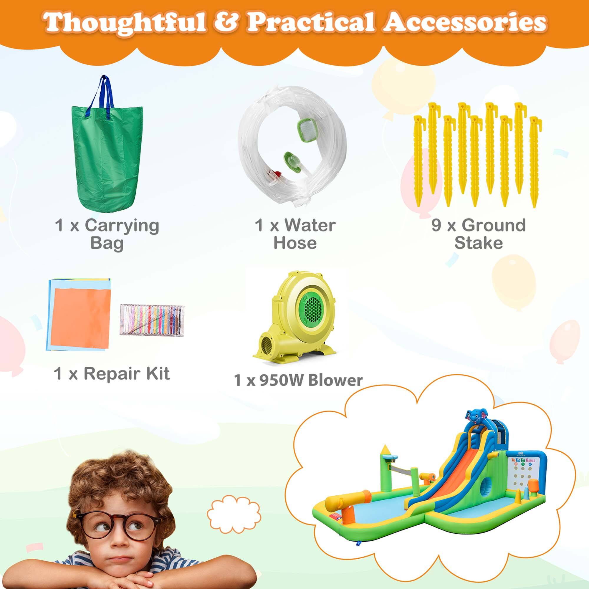 Thoughtful & Practical Accessories

1 x Carrying Bag  
1 x Water Hose  
9 x Ground Stake  
1 x Repair Kit  
1 x 950W Blower