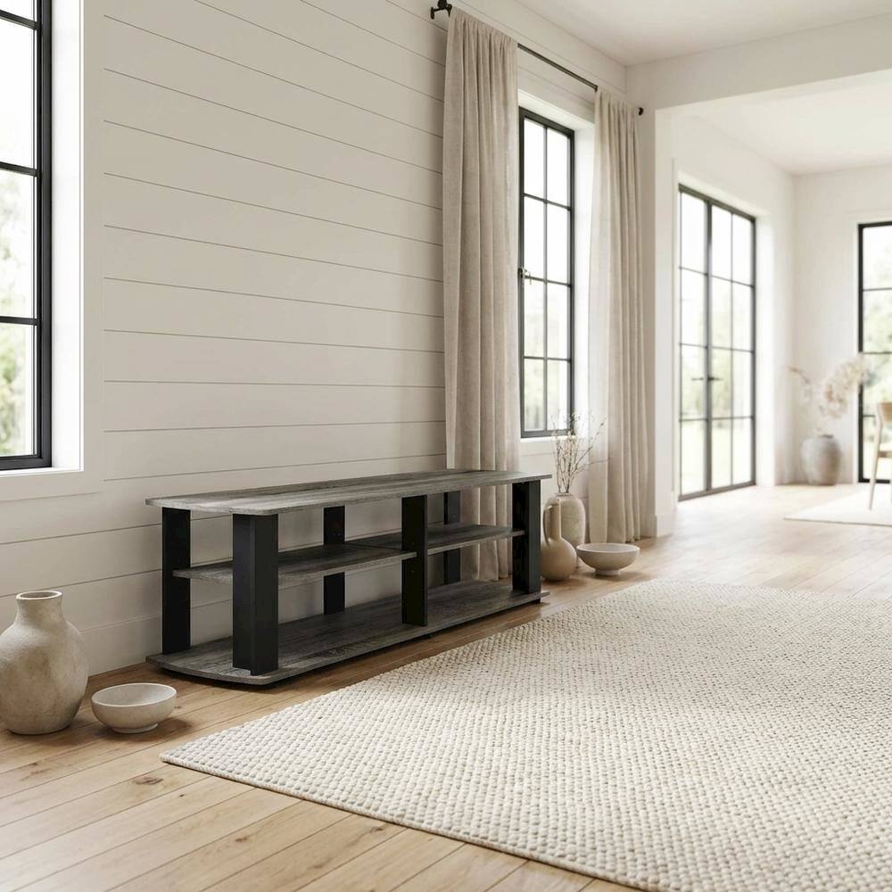 Alt View 2. FurniFact - Black and French Oak TV Stand with Composite Wood Construction for Living Room - Black.