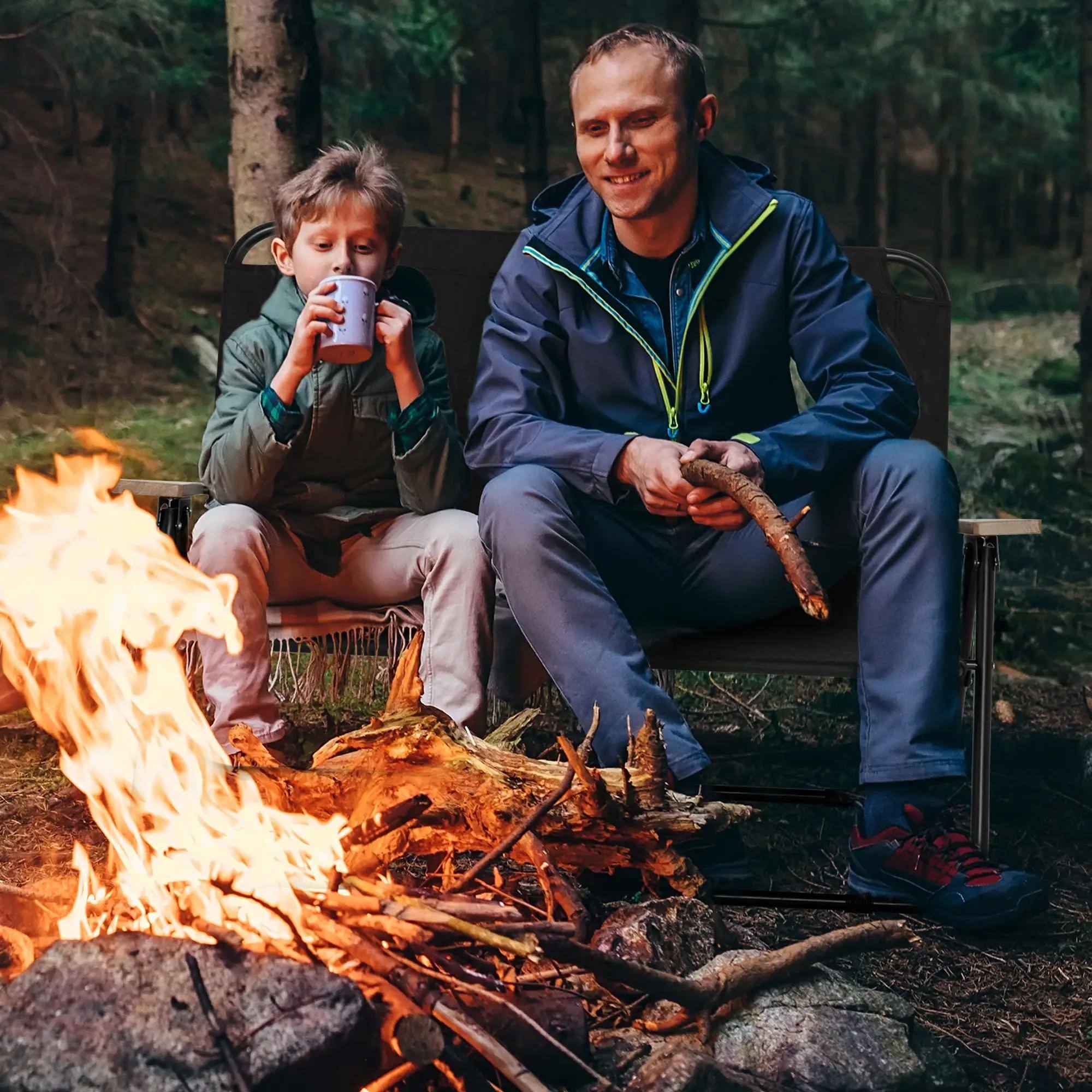 Left. Resenkos - Resenkos Double Folding Camping Chair, Loveseat For 2 Adults, Portable Camping Couch, Black - Black.