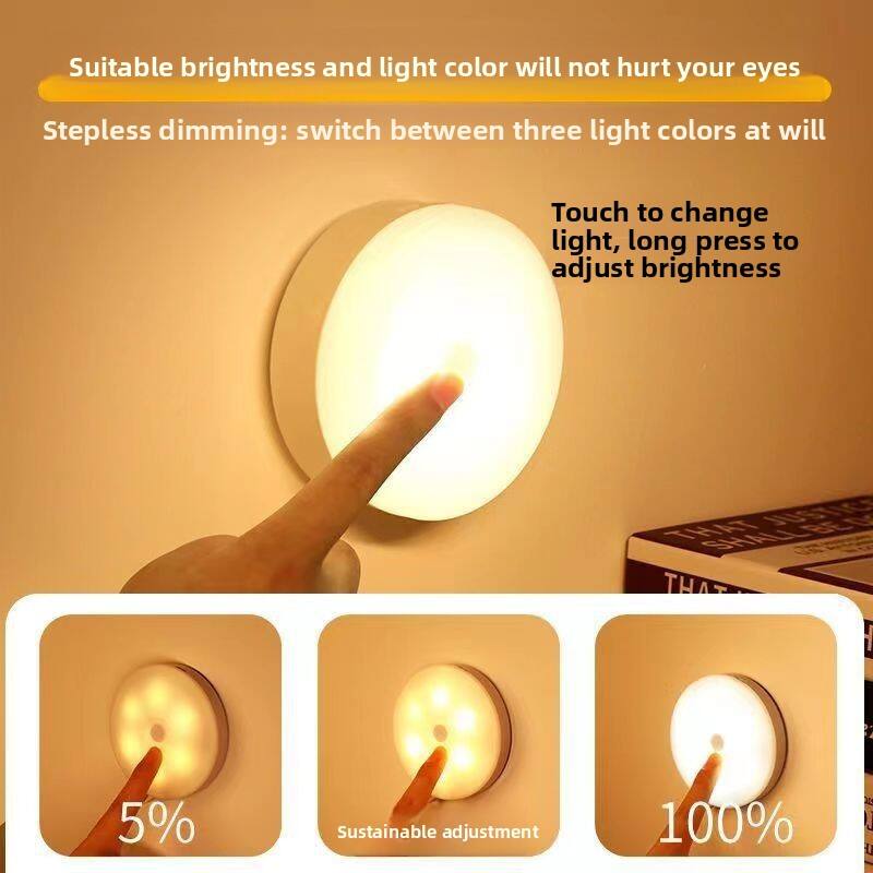 Suitable brightness and light color will not hurt your eyes

Stepless dimming: switch between three light colors at will

Touch to change light, long press to adjust brightness

5%  
Sustainable adjustment  
100%