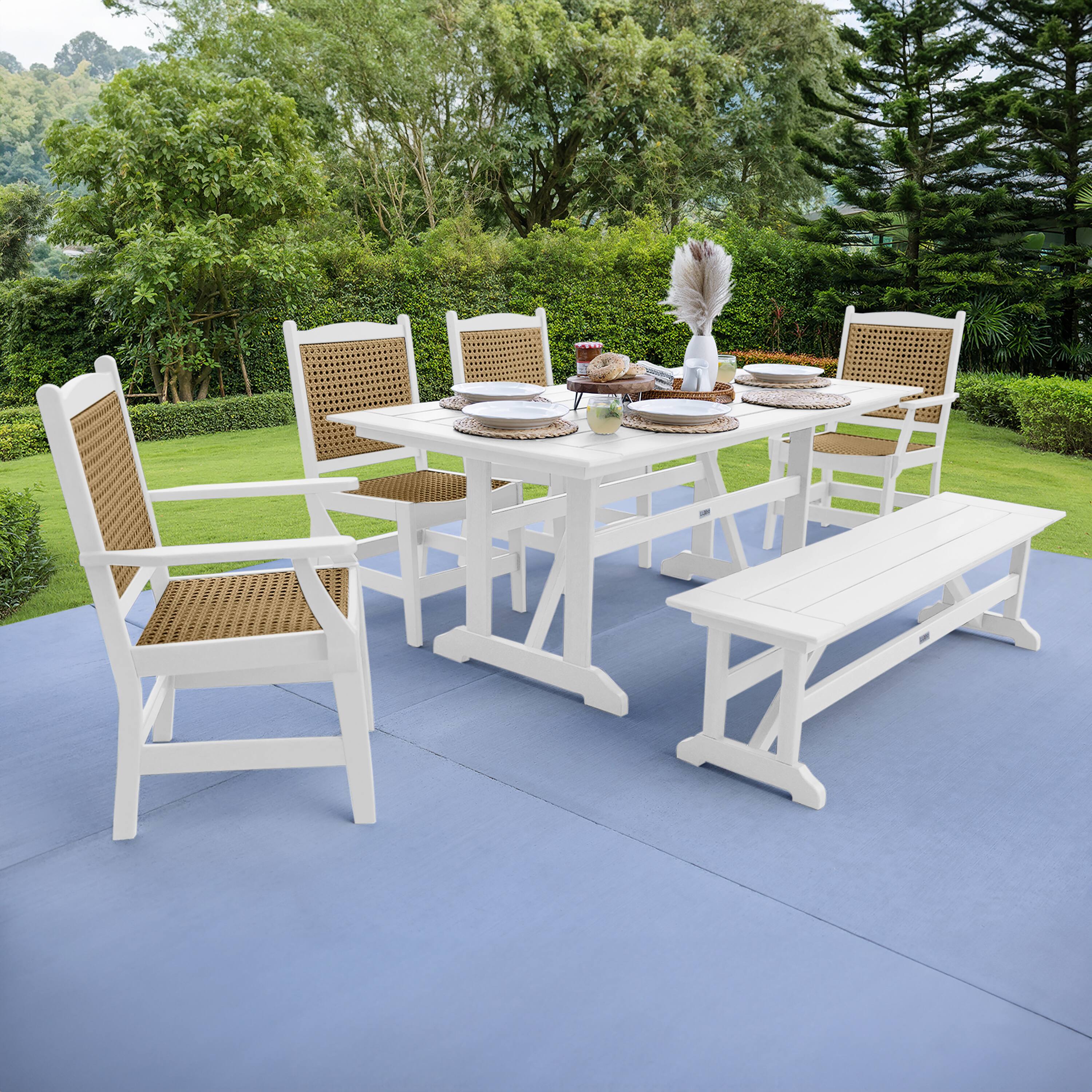 Angle. LuXeo - Tuscany Woven Rattan Dining Set, White ( 6-Piece) - White.