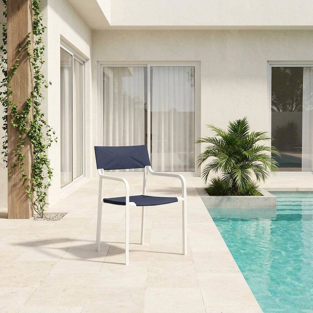 Angle. Outdoor Escape - Stackable Aluminum Dining Armchair For Outdoor Patio Lounge - White.