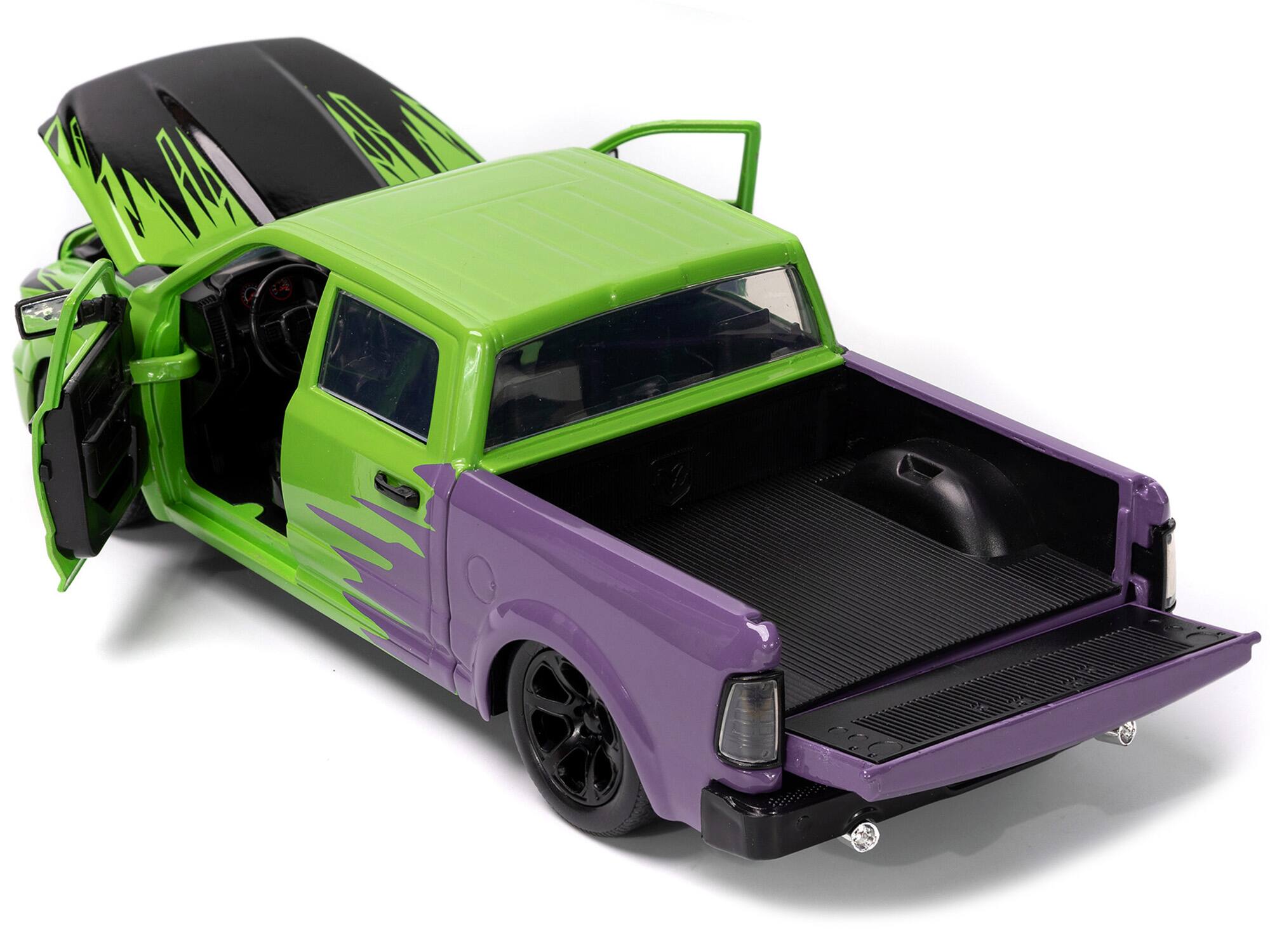 Back. Jada - 2014 RAM 1500 Pickup Truck Green and Purple and Hulk Diecast Figure "Marvel Avengers" "Hollywood Rides" Series 1/24 - Green,Purple.