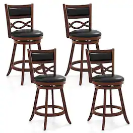 Gymax - 24 Inch Bar Stools Set of 4 w/ Rubber Wood Frame Faux Leather Upholstered Seat - Brown, Black