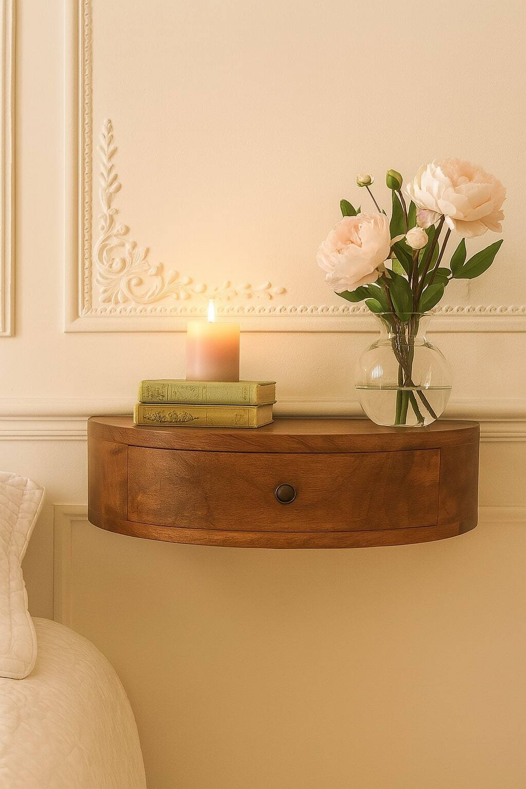 Alt View 6. Artisan Furniture - Artisan Furniture Solid Wood Wall Mounted Rounded Nightstand, 1 Drawer, Oak-ish, Brown - Oak.