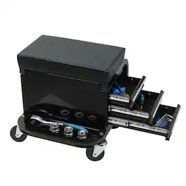 Boyel Living - Black Rolling Creeper Garage/Shop Seat with Three Built-in Drawers, Rolling Tool Chest