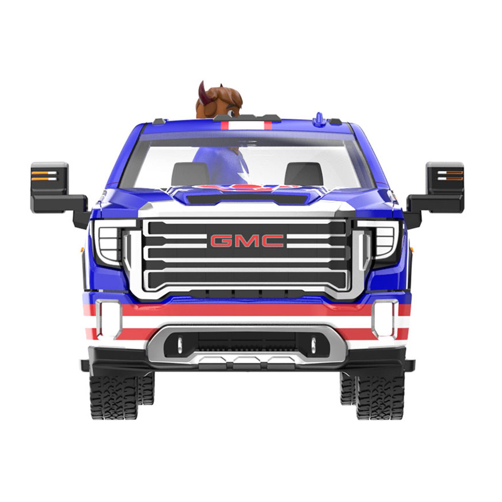Alt View 3. Greenlight - 2022 GMC Sierra 3500 HD Truck Blue with American Soccer Graphics with Bison Figure 1/64 Diecast Model Car by Greenlight.