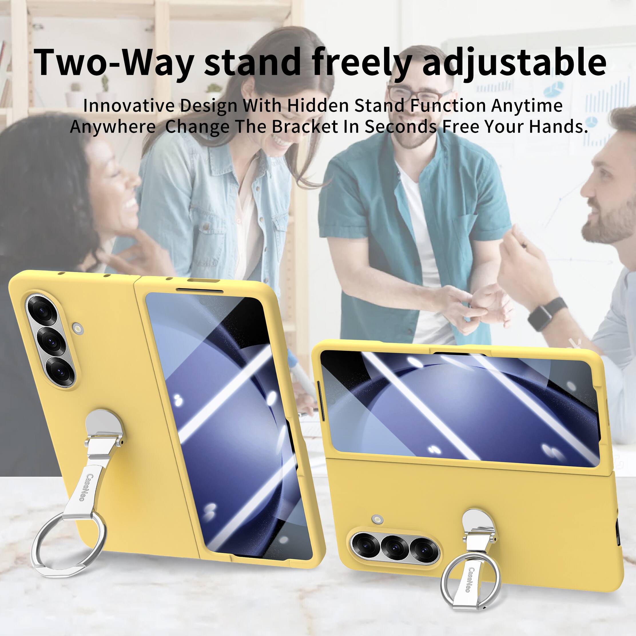 Two-Way stand freely adjustable  
Innovative Design With Hidden Stand Function Anytime Anywhere Change The Bracket In Seconds Free Your Hands.  
CassNeo Caoshleo