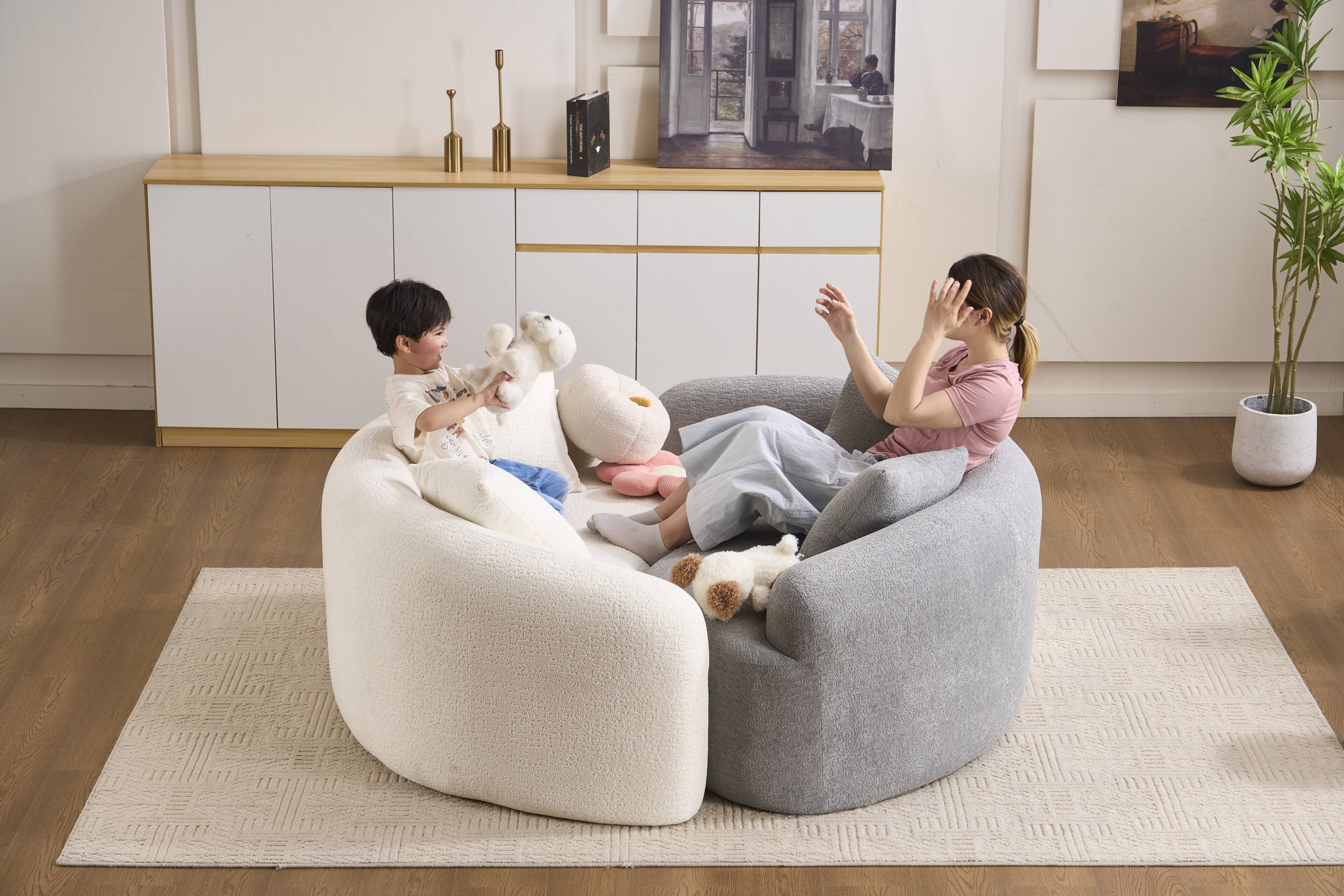 Alt View 2. Trinkets Crazed - S-Curved Loveseat Chenille Couches with 2 Pillows, Upholstered Luxury Plush Cloud Sectional Sofa - White.