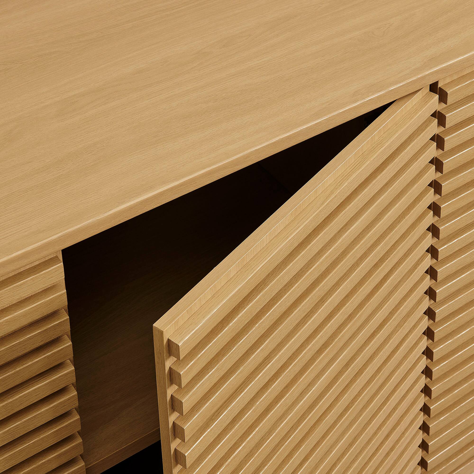 Alt View 6. Modway - Render 4-Door Fluted Sideboard Cabinet TV Stand by Modway - Oak.